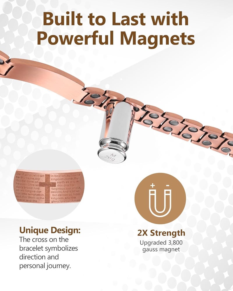Feraco Copper Cross Bracelet for Men,Magnetic Therapy Bracelet Copper Jewelry with Powerful 3800 Gauss Magnets - Image 3